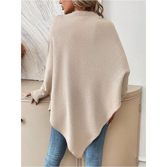 Women's Knit Poncho Sweater X-Large Asymmetrical Hem Casual Fall Trendy - Picture 2 of 6